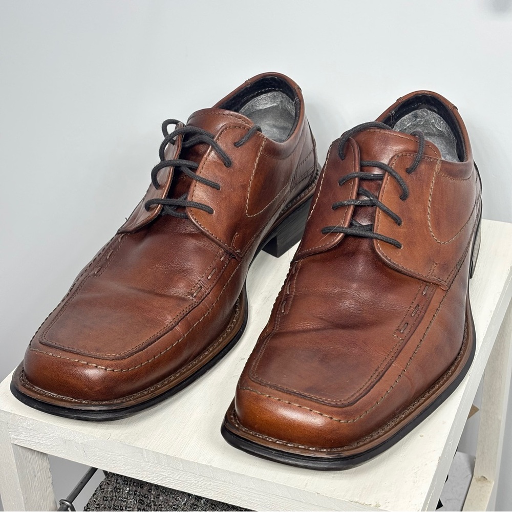 Bass Men's Dress Shoes Size 10 Barnett Brown Leather Square Toe Lace Up Italy